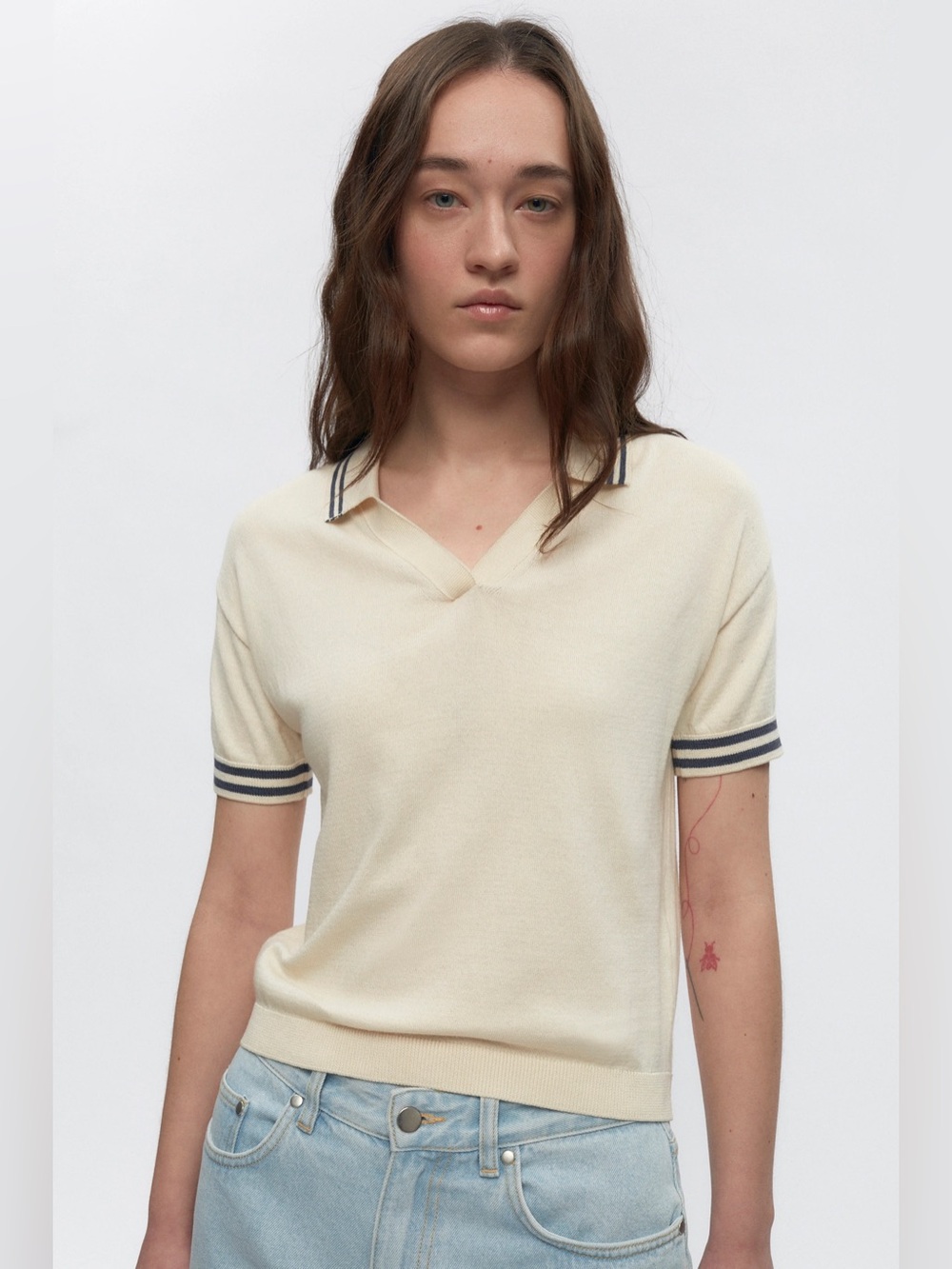 Kotn Juniper Polo Natural Dark Dusk Knit Sweater Polo Size L Like New